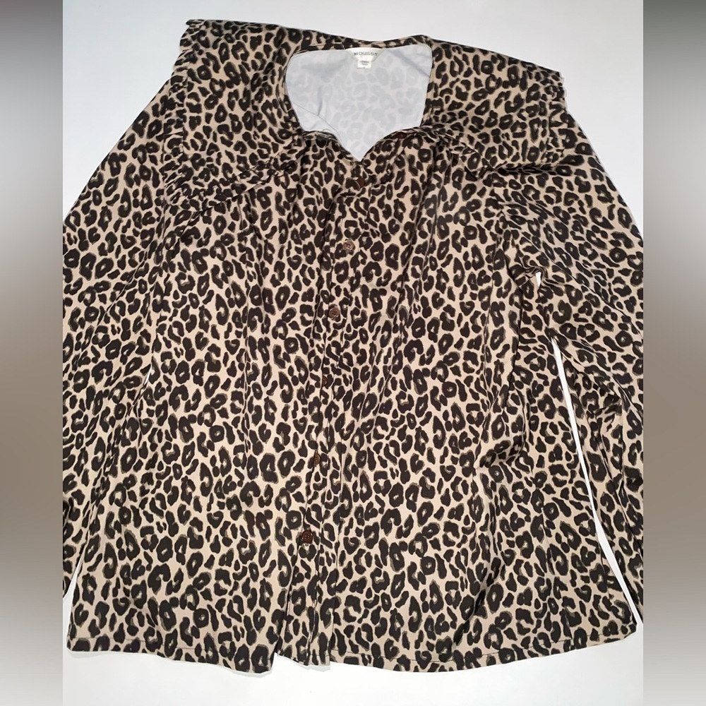 MOUSSY GLOBAL LUXURY BRAND RUFFLE NECK LEOPARD PRINT BLOUSE ONE SIZE DESIGNER